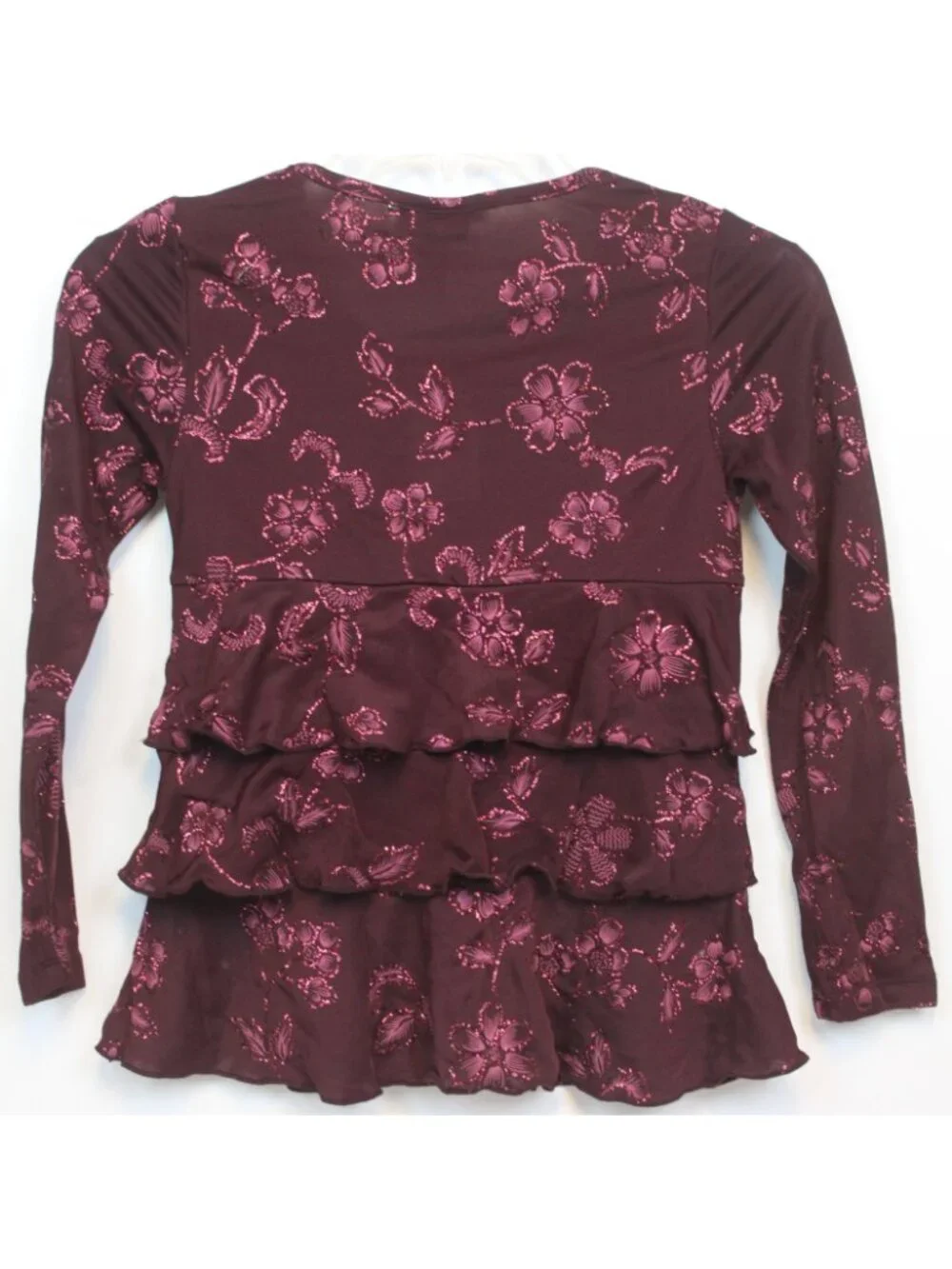 Y2K Limited too Shirt sz 10 Ruffle Layer Stretch Glittery Christmas Holiday